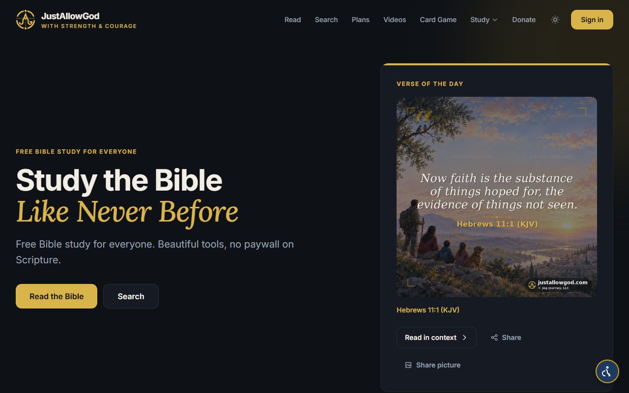 JustAllowGod website home page