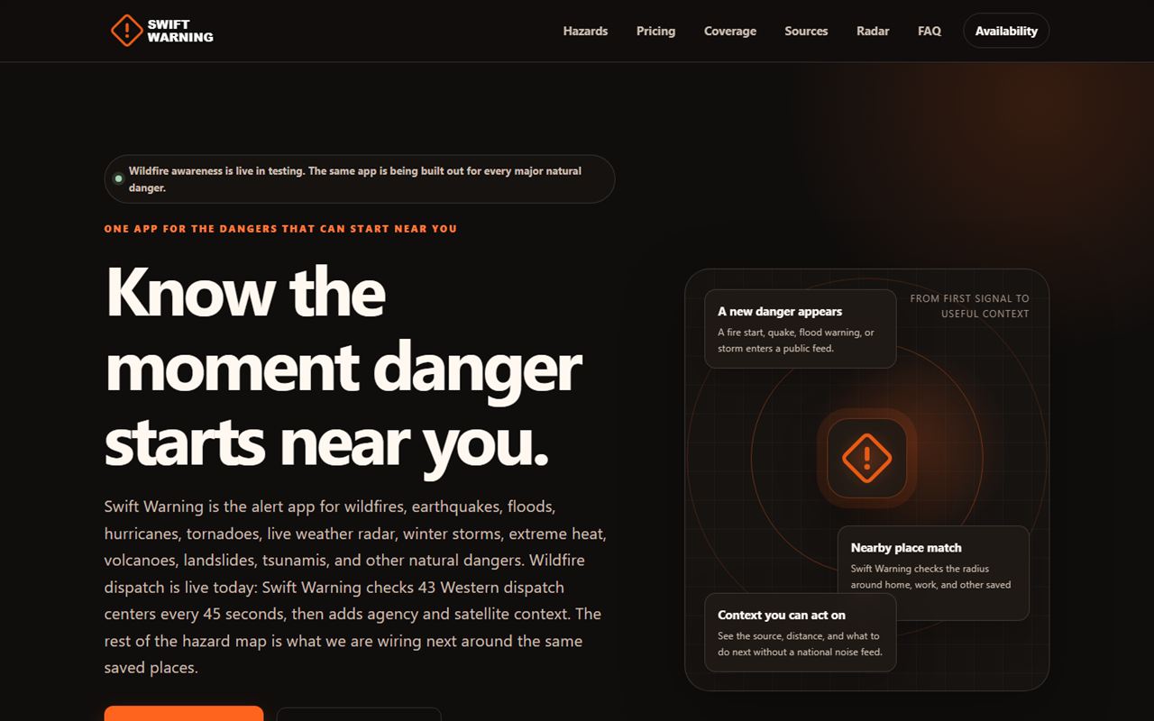 Swift Warning website home page