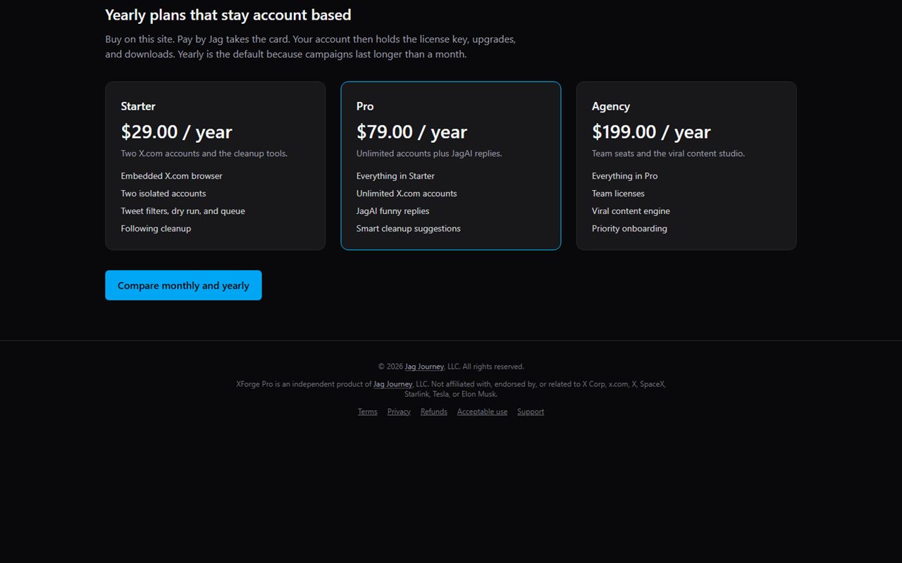 XForge Pro yearly plan options shown on the XForge Pro website
