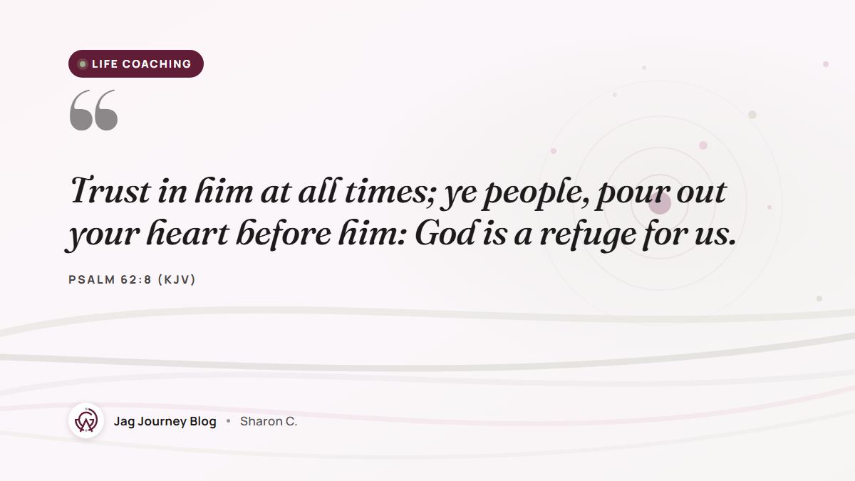 Quote card: Trust in him at all times; ye people, pour out your heart before him: God is a refuge for us. (Psalm 62:8 (KJV))