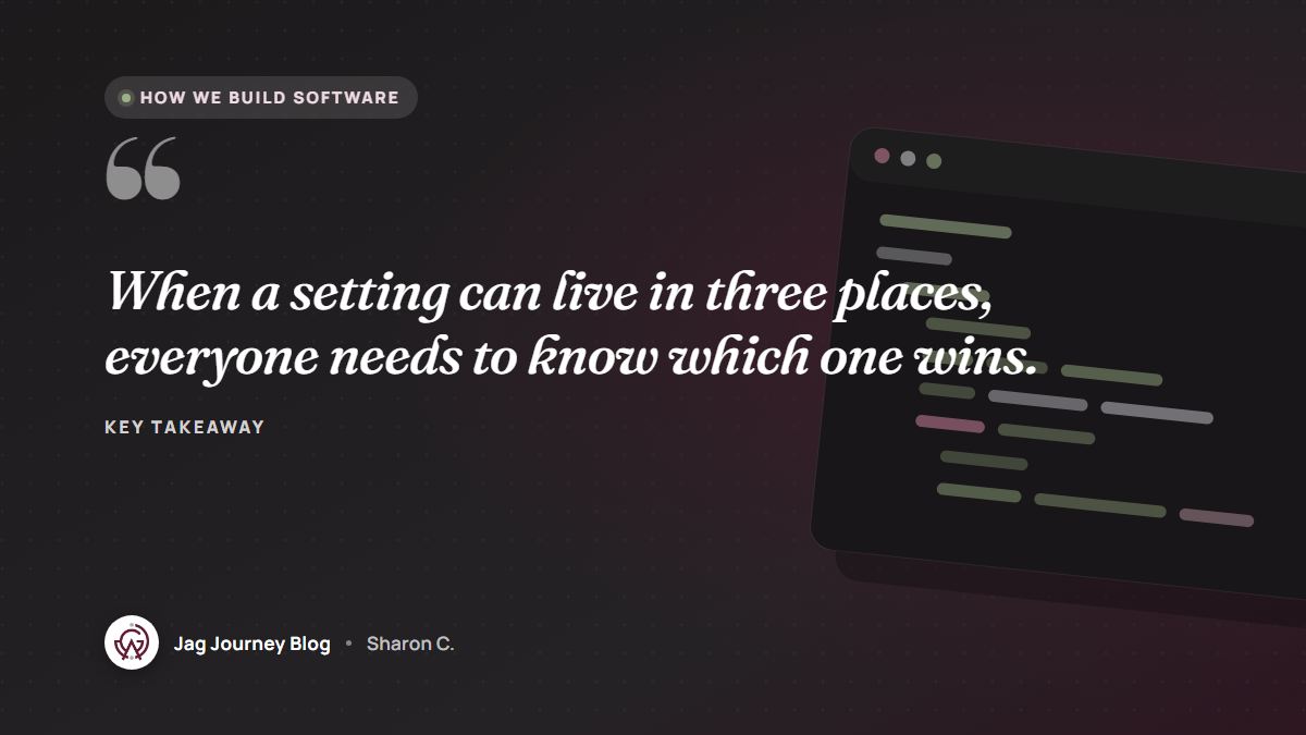 Quote card: When a setting can live in three places, everyone needs to know which one wins.
