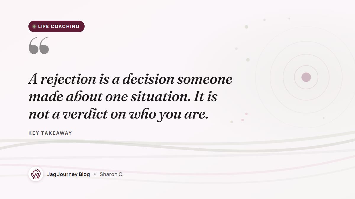 Quote card: A rejection is a decision someone made about one situation. It is not a verdict on who you are.