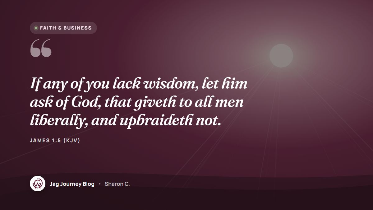 Quote card: If any of you lack wisdom, let him ask of God, that giveth to all men liberally, and upbraideth not. (James 1:5 (KJV))