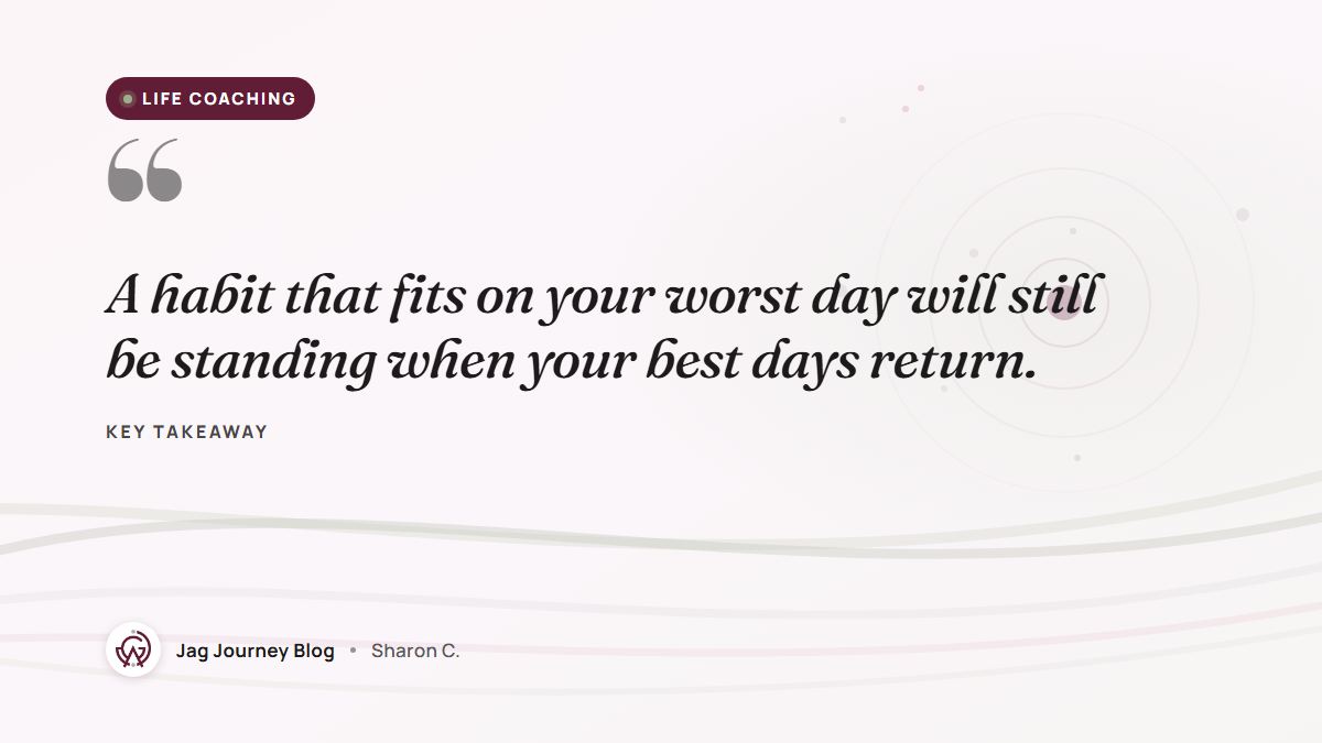 Quote card: A habit that fits on your worst day will still be standing when your best days return.