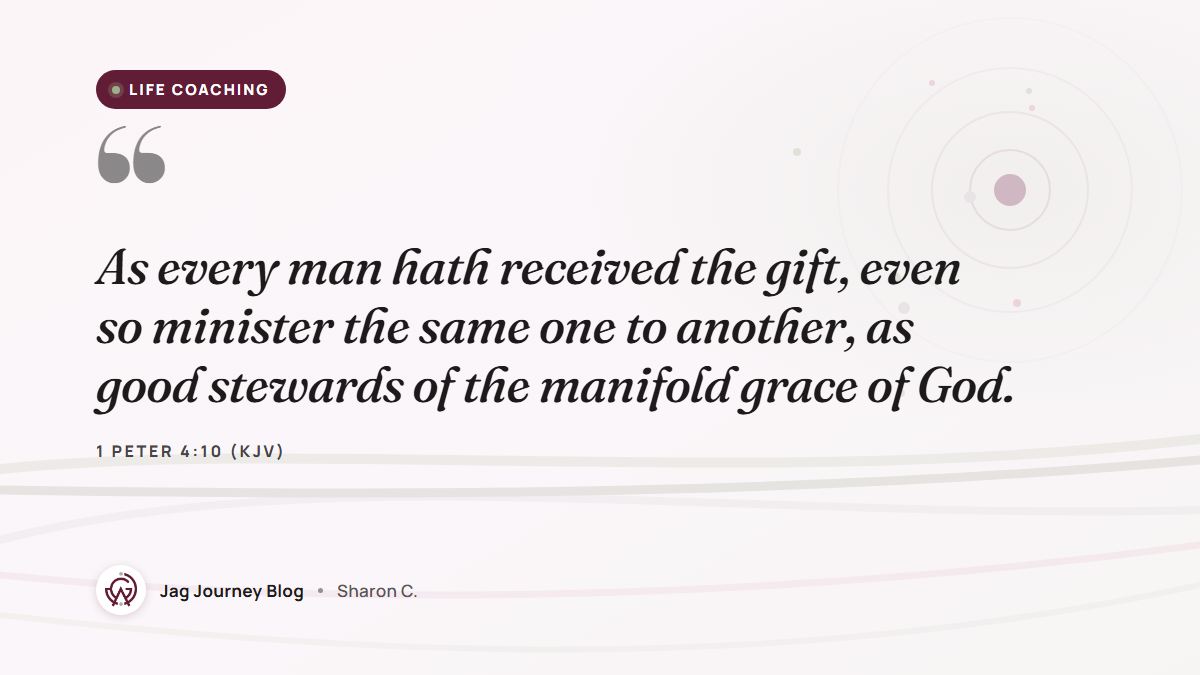 Quote card: As every man hath received the gift, even so minister the same one to another, as good stewards of the manifold grace of God. (1 Peter 4:10 (KJV))