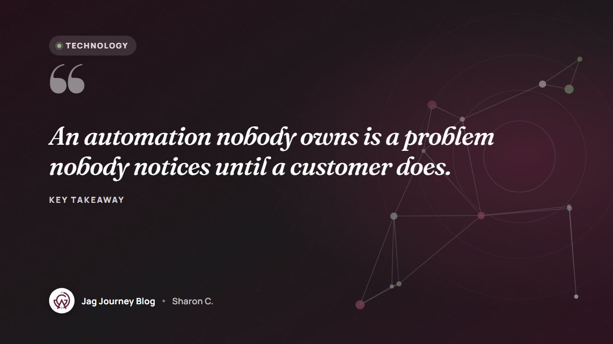 Quote card: An automation nobody owns is a problem nobody notices until a customer does.