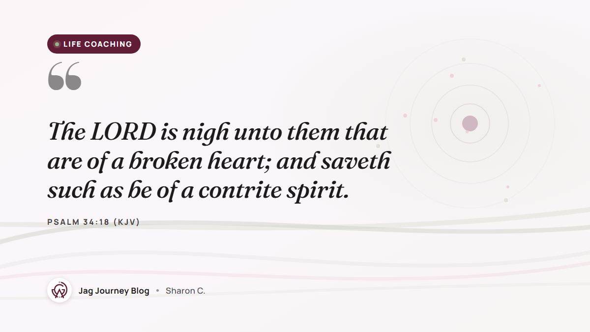 Quote card: The LORD is nigh unto them that are of a broken heart; and saveth such as be of a contrite spirit. (Psalm 34:18 (KJV))