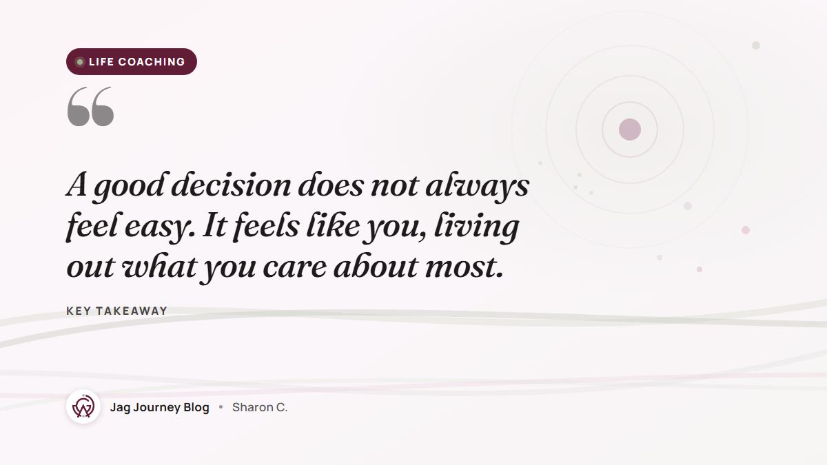 Quote card: A good decision does not always feel easy. It feels like you, living out what you care about most.