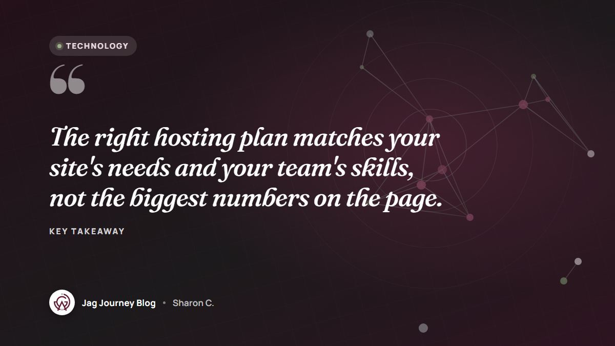 Quote card: The right hosting plan matches your site's needs and your team's skills, not the biggest numbers on the page.