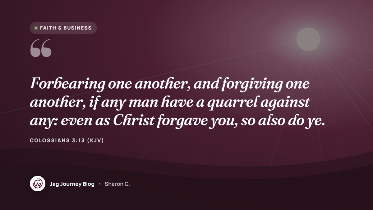 Quote card: Forbearing one another, and forgiving one another, if any man have a quarrel against any: even as Christ forgave you, so also do ye. (Colossians 3:13 (KJV))