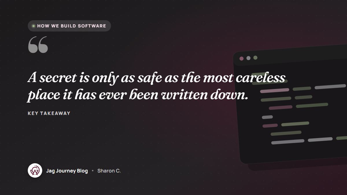 Quote card: A secret is only as safe as the most careless place it has ever been written down.