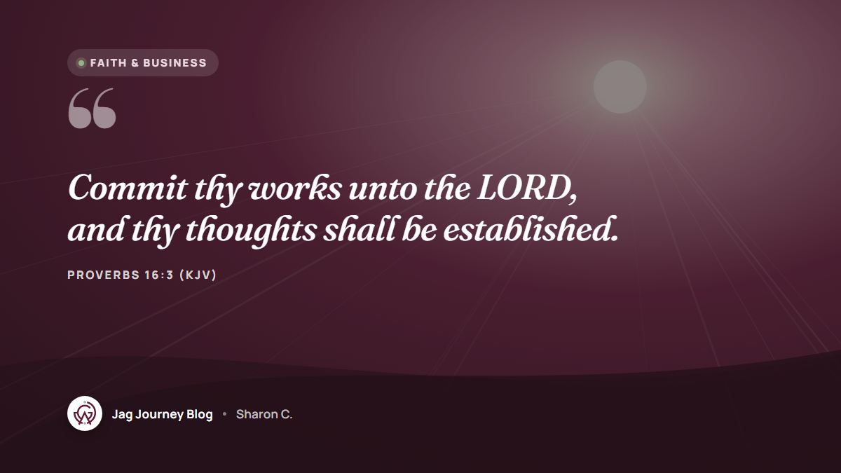 Quote card: Commit thy works unto the LORD, and thy thoughts shall be established. (Proverbs 16:3 (KJV))