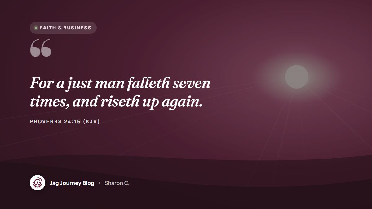 Quote card: For a just man falleth seven times, and riseth up again. (Proverbs 24:16 (KJV))