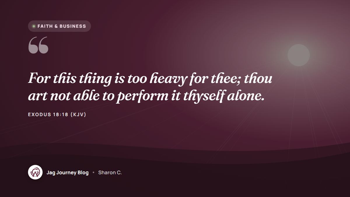 Quote card: For this thing is too heavy for thee; thou art not able to perform it thyself alone. (Exodus 18:18 (KJV))