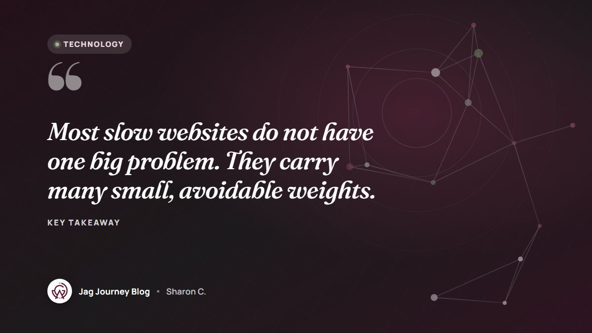Quote card: Most slow websites do not have one big problem. They carry many small, avoidable weights.