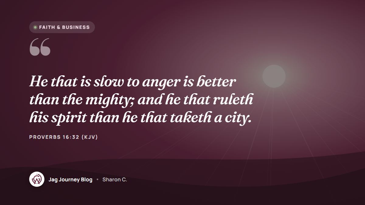 Quote card: He that is slow to anger is better than the mighty; and he that ruleth his spirit than he that taketh a city. (Proverbs 16:32 (KJV))