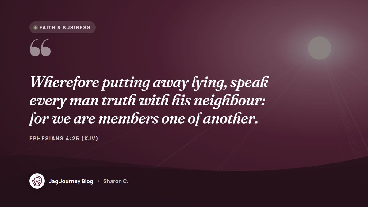 Quote card: Wherefore putting away lying, speak every man truth with his neighbour: for we are members one of another. (Ephesians 4:25 (KJV))