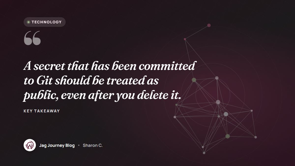 Quote card: A secret that has been committed to Git should be treated as public, even after you delete it.