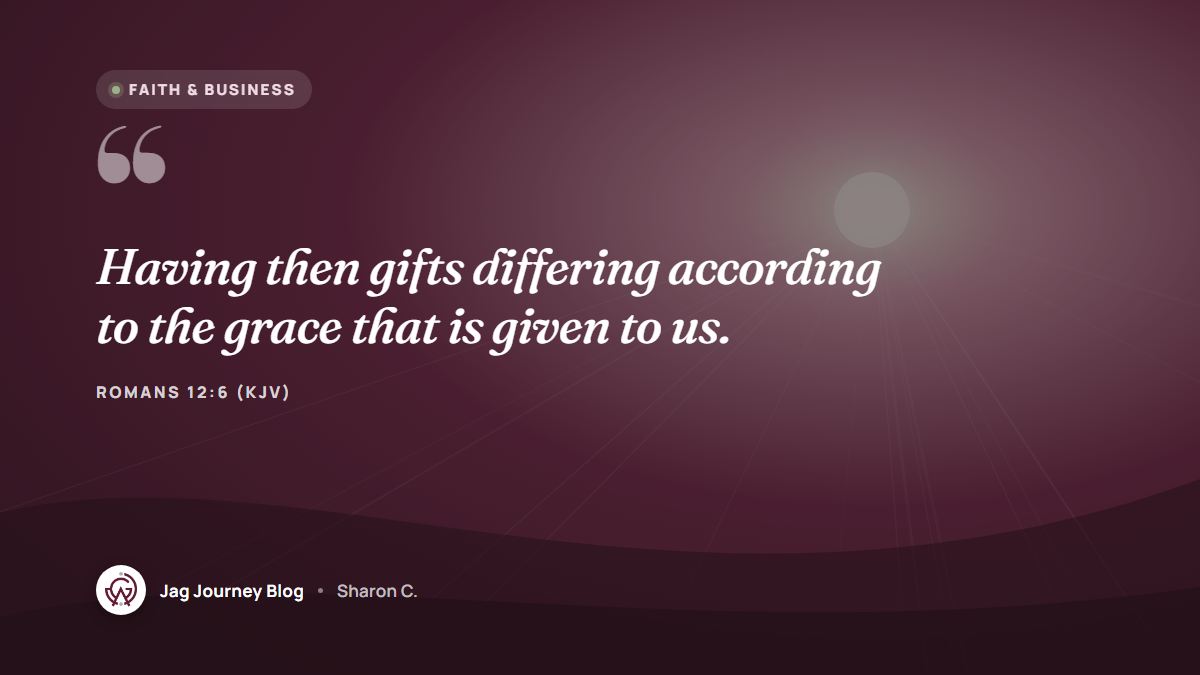 Quote card: Having then gifts differing according to the grace that is given to us. (Romans 12:6 (KJV))