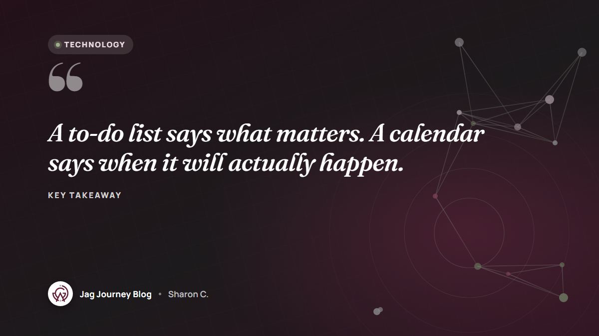 Quote card: A to-do list says what matters. A calendar says when it will actually happen.