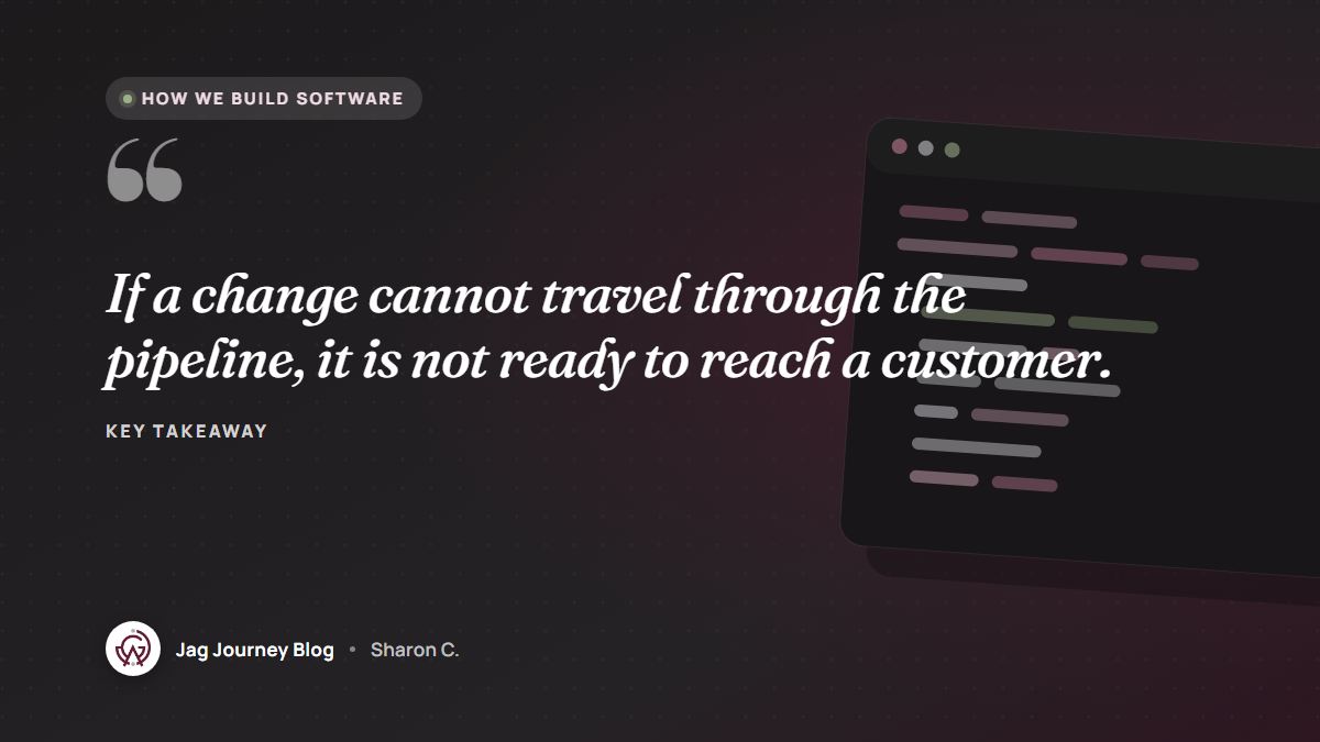 Quote card: If a change cannot travel through the pipeline, it is not ready to reach a customer.