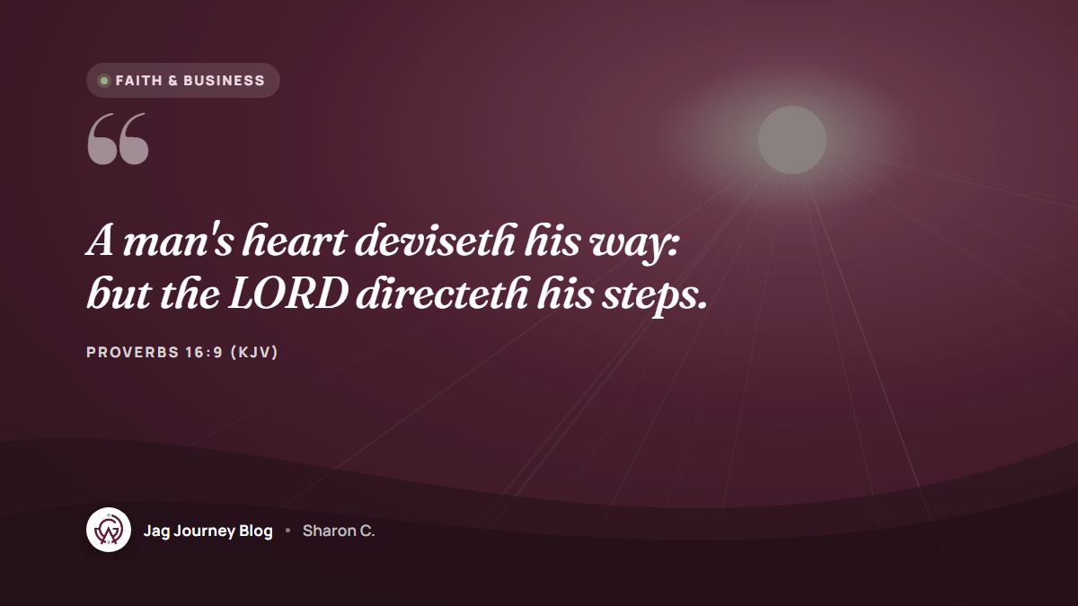 Quote card: A man's heart deviseth his way: but the LORD directeth his steps. (Proverbs 16:9 (KJV))