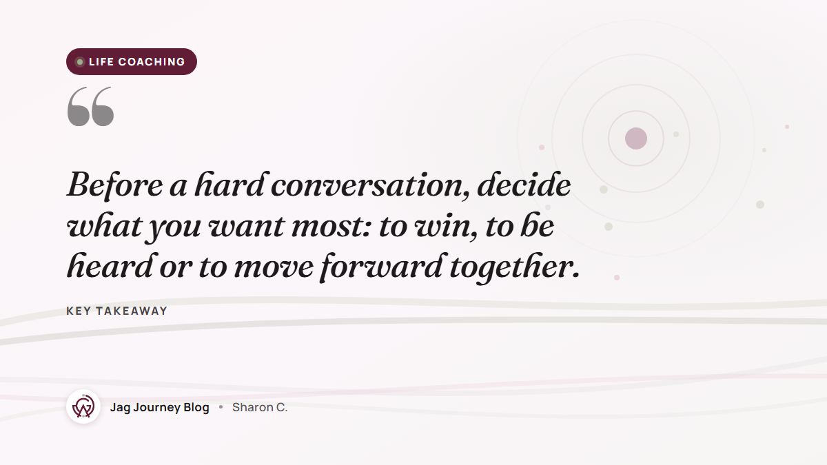 Quote card: Before a hard conversation, decide what you want most: to win, to be heard or to move forward together.