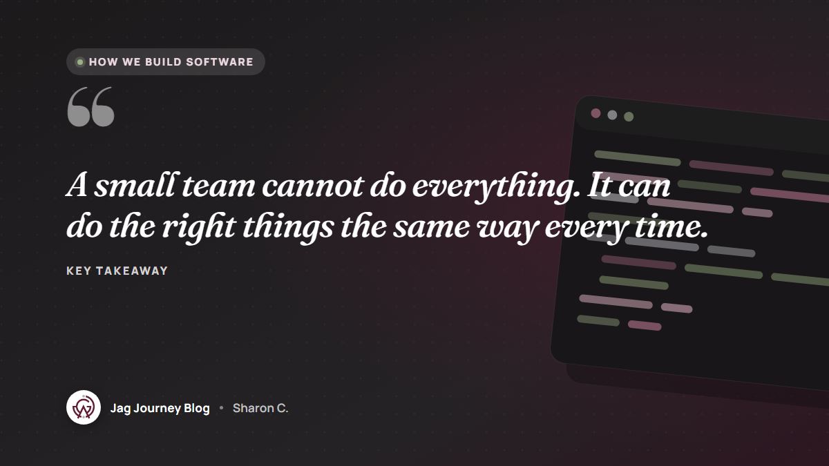 Quote card: A small team cannot do everything. It can do the right things the same way every time.