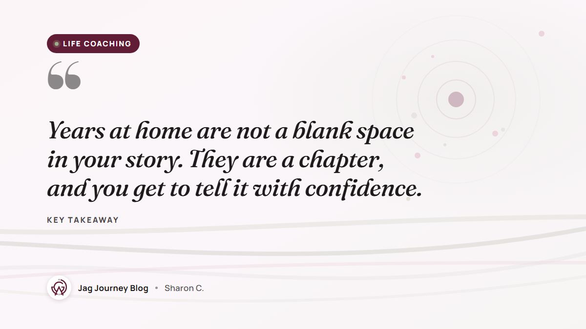 Quote card: Years at home are not a blank space in your story. They are a chapter, and you get to tell it with confidence.