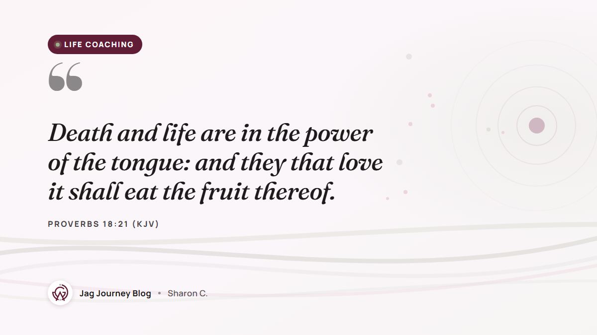 Quote card: Death and life are in the power of the tongue: and they that love it shall eat the fruit thereof. (Proverbs 18:21 (KJV))
