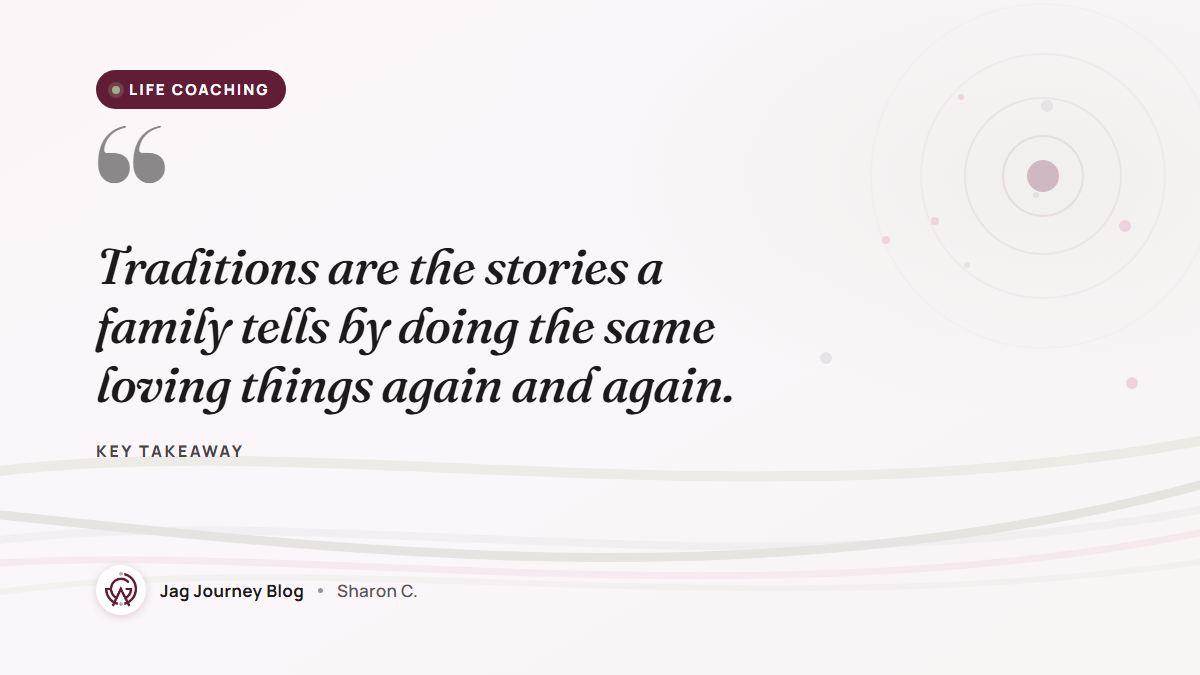 Quote card: Traditions are the stories a family tells by doing the same loving things again and again.
