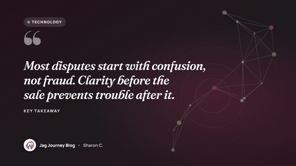 Quote card: Most disputes start with confusion, not fraud. Clarity before the sale prevents trouble after it.