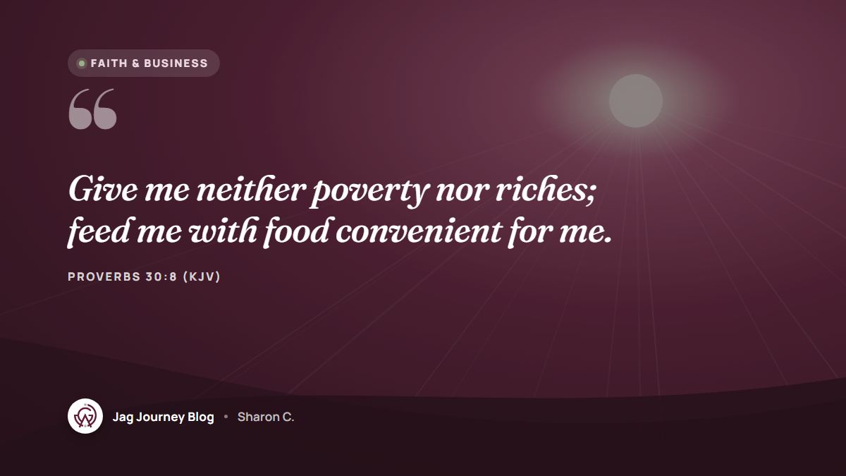 Quote card: Give me neither poverty nor riches; feed me with food convenient for me. (Proverbs 30:8 (KJV))