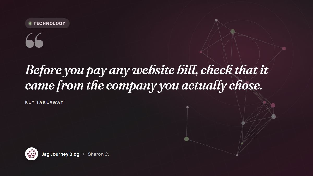Quote card: Before you pay any website bill, check that it came from the company you actually chose.