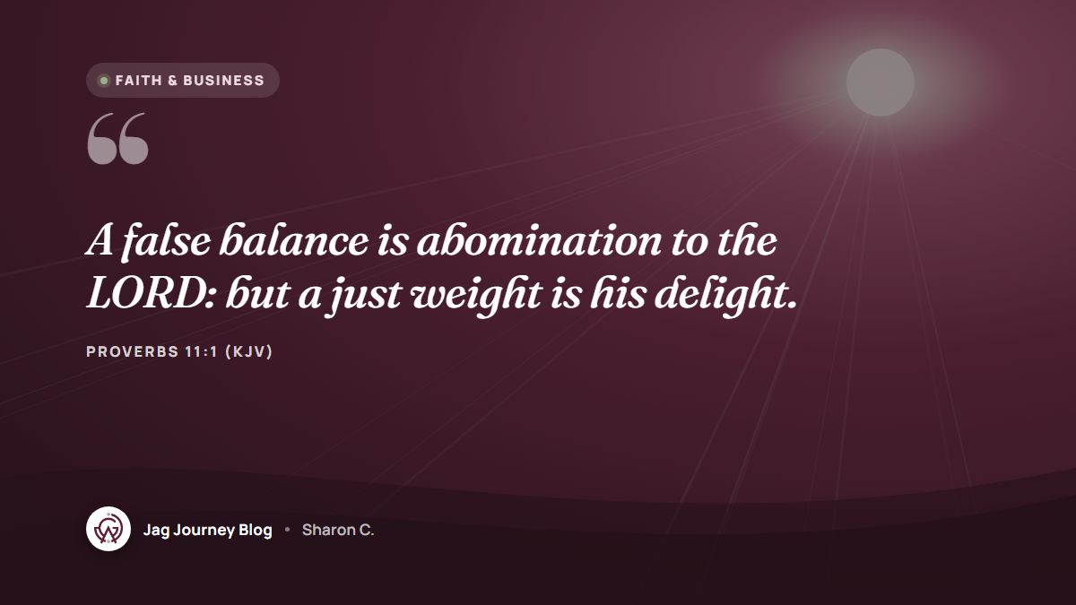 Quote card: A false balance is abomination to the LORD: but a just weight is his delight. (Proverbs 11:1 (KJV))