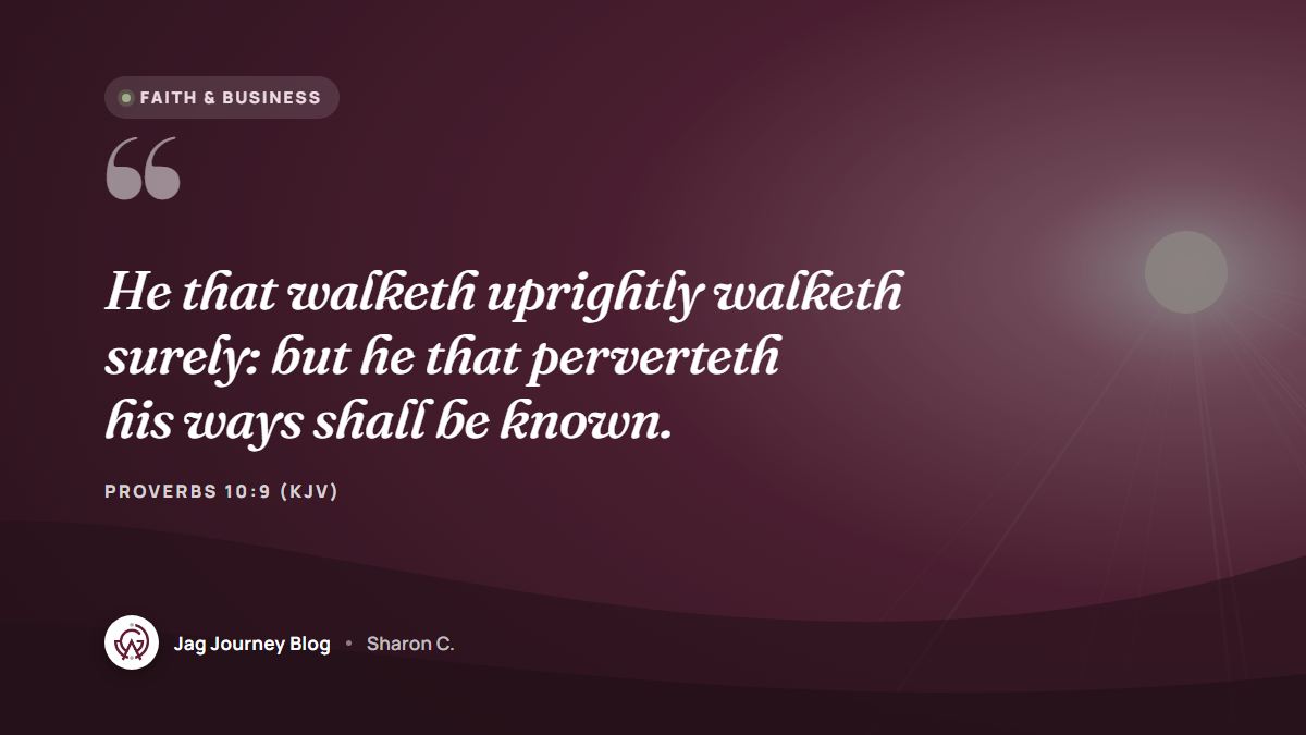 Quote card: He that walketh uprightly walketh surely: but he that perverteth his ways shall be known. (Proverbs 10:9 (KJV))