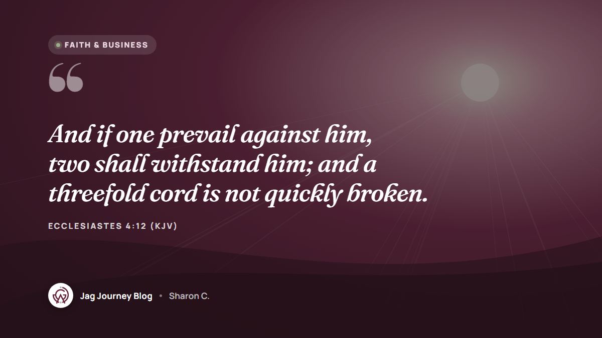 Quote card: And if one prevail against him, two shall withstand him; and a threefold cord is not quickly broken. (Ecclesiastes 4:12 (KJV))