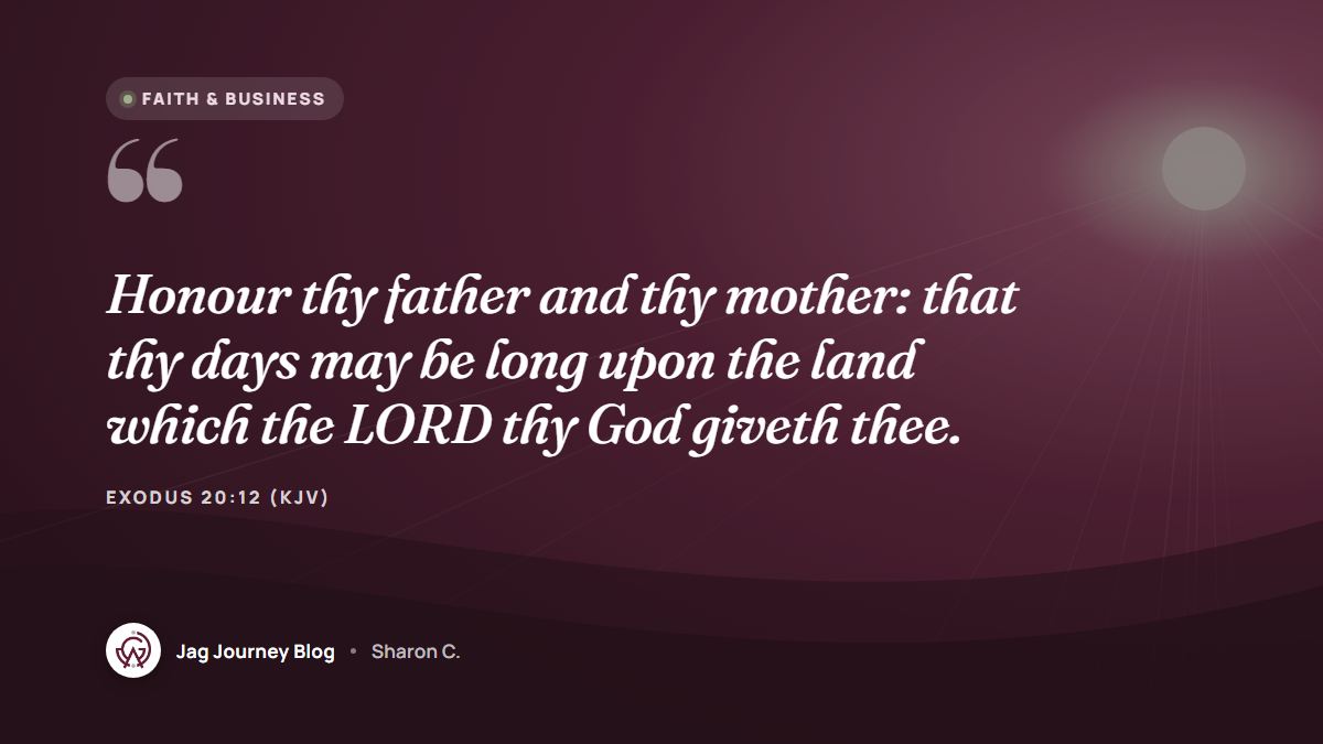 Quote card: Honour thy father and thy mother: that thy days may be long upon the land which the LORD thy God giveth thee. (Exodus 20:12 (KJV))