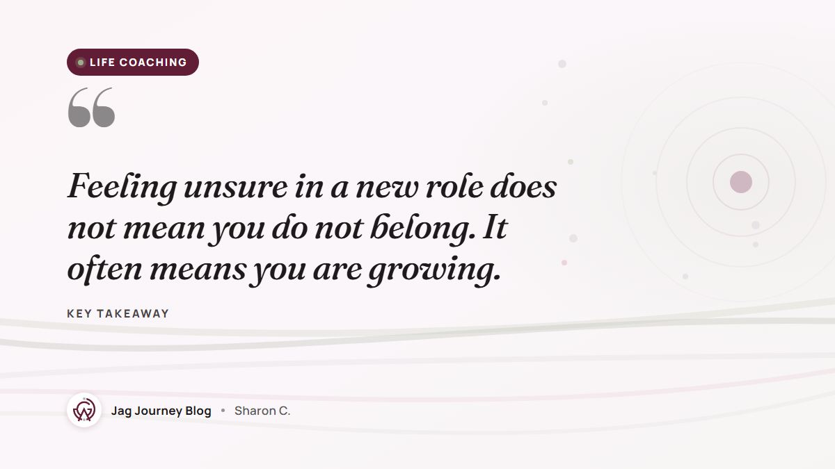 Quote card: Feeling unsure in a new role does not mean you do not belong. It often means you are growing.