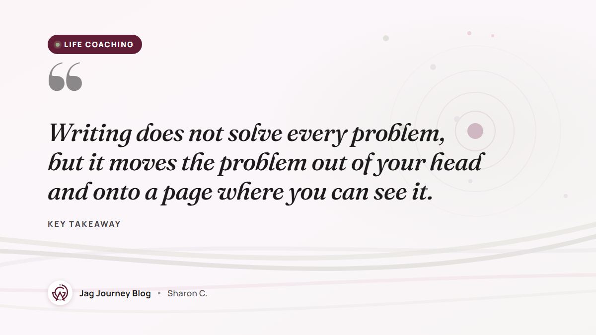 Quote card: Writing does not solve every problem, but it moves the problem out of your head and onto a page where you can see it.