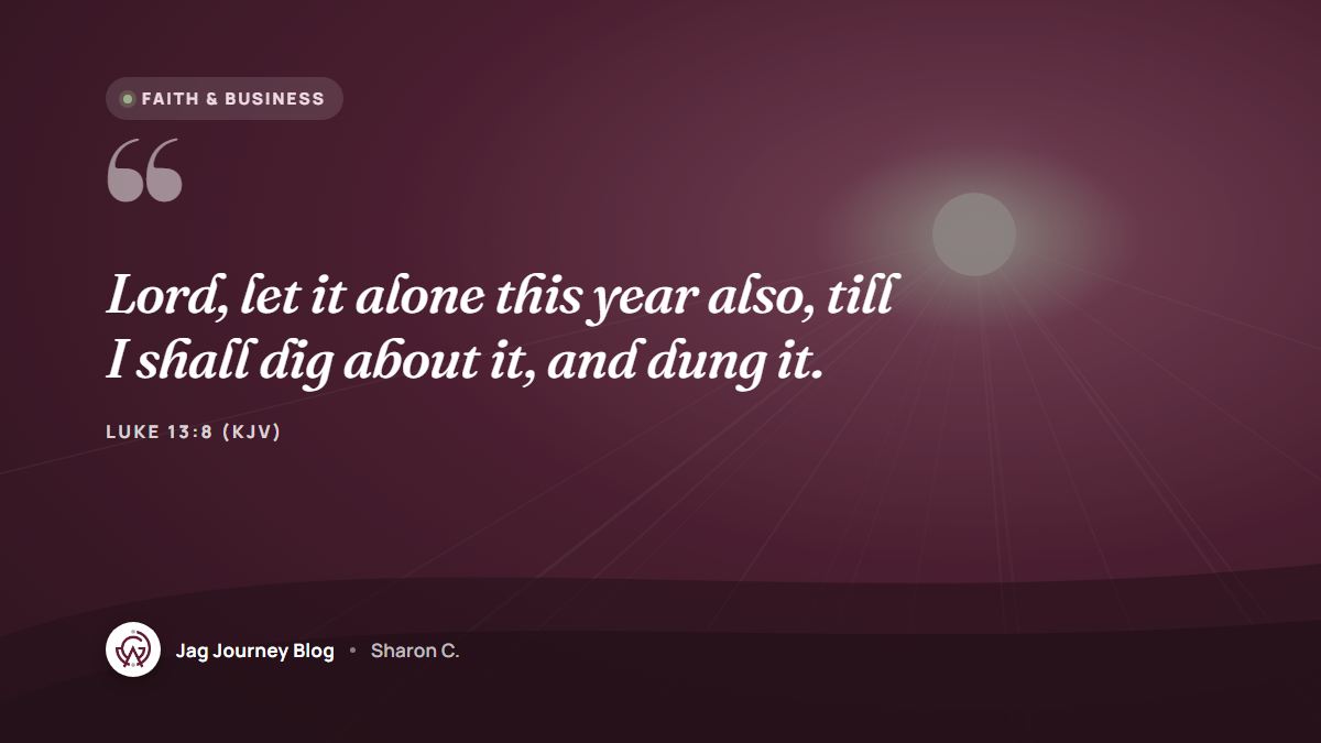 Quote card: Lord, let it alone this year also, till I shall dig about it, and dung it. (Luke 13:8 (KJV))