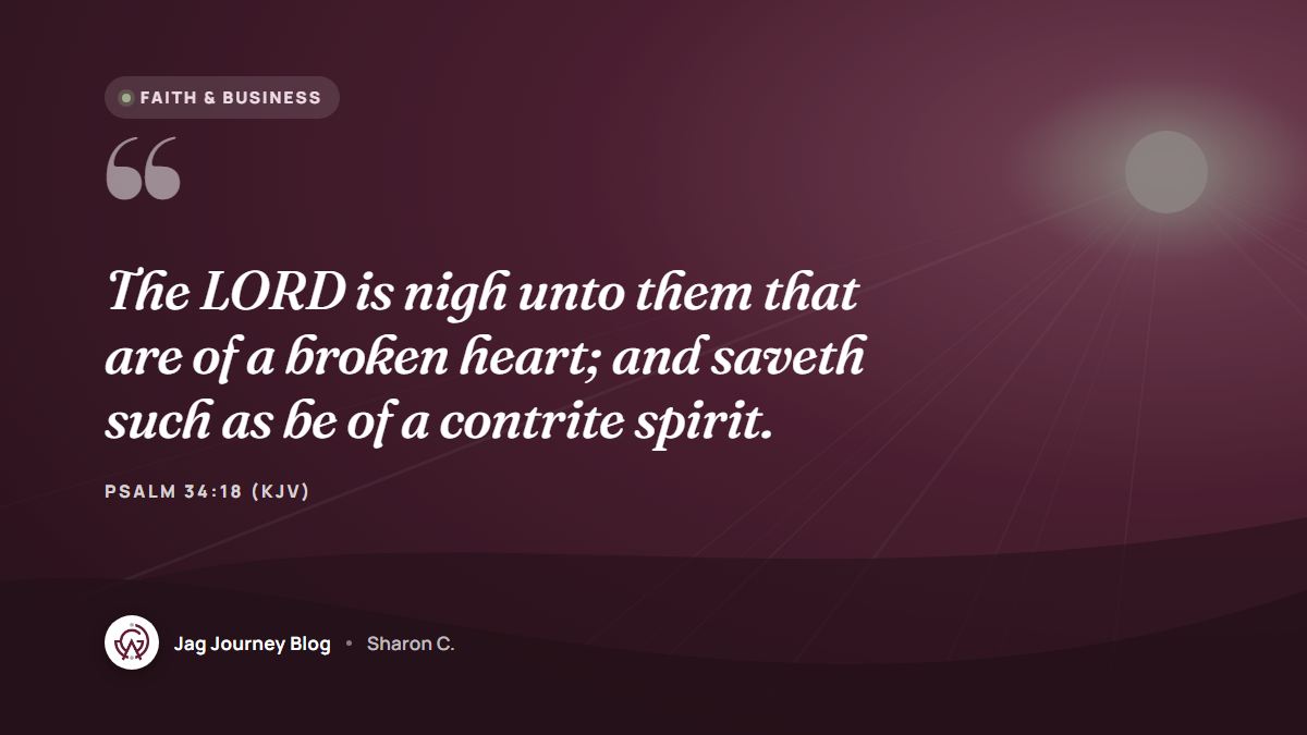 Quote card: The LORD is nigh unto them that are of a broken heart; and saveth such as be of a contrite spirit. (Psalm 34:18 (KJV))