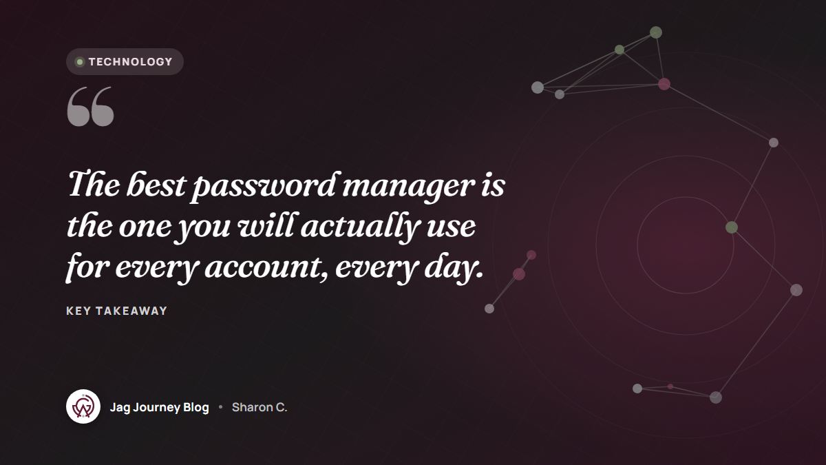 Quote card: The best password manager is the one you will actually use for every account, every day.