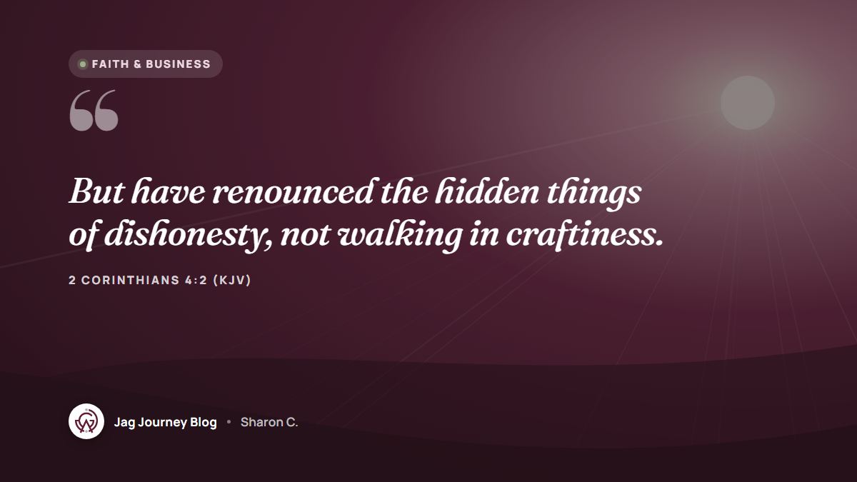 Quote card: But have renounced the hidden things of dishonesty, not walking in craftiness. (2 Corinthians 4:2 (KJV))