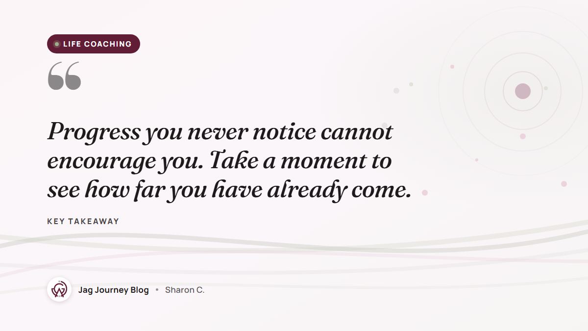 Quote card: Progress you never notice cannot encourage you. Take a moment to see how far you have already come.
