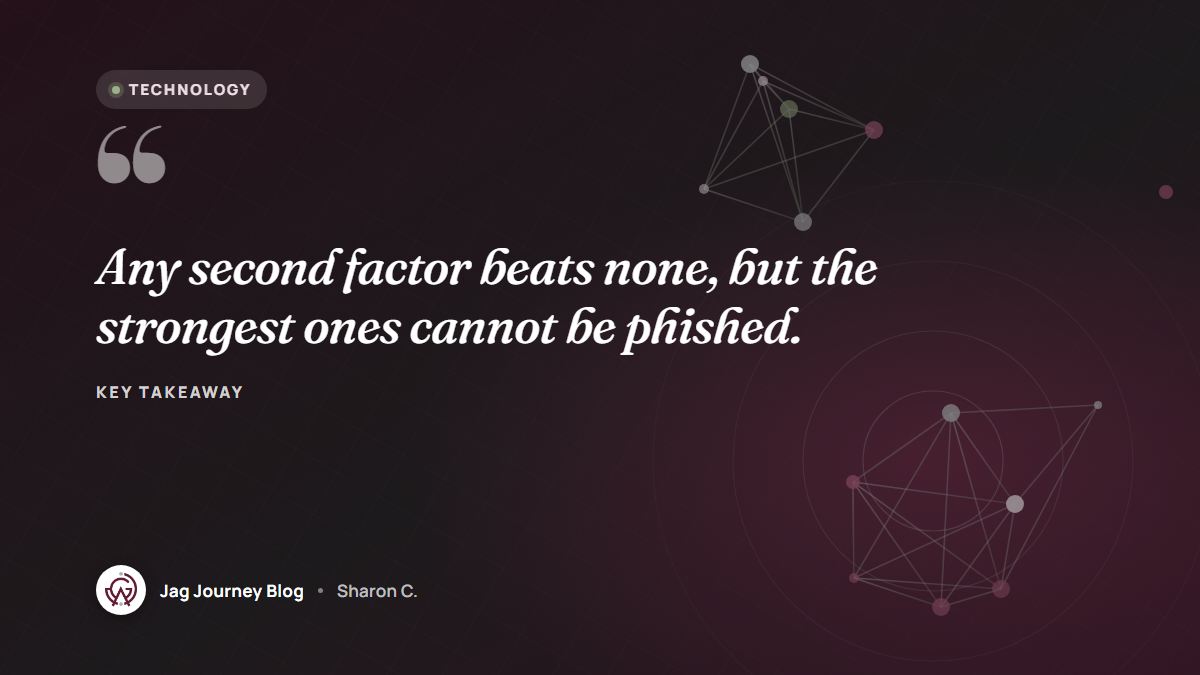 Quote card: Any second factor beats none, but the strongest ones cannot be phished.