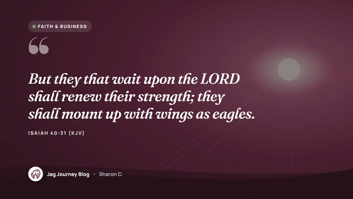 Quote card: But they that wait upon the LORD shall renew their strength; they shall mount up with wings as eagles. (Isaiah 40:31 (KJV))